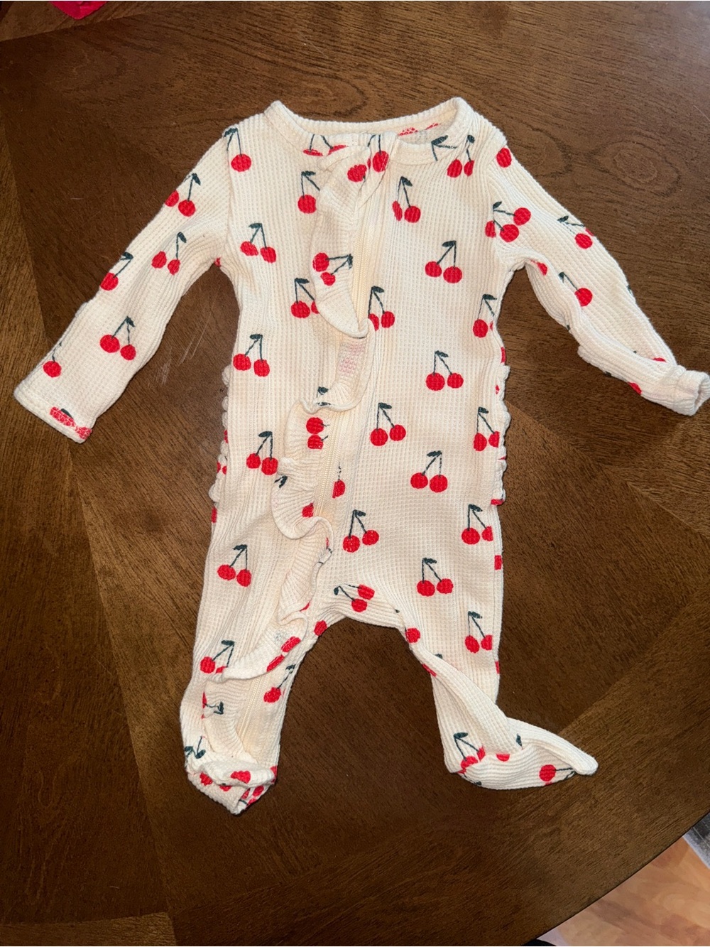 Baby Cherry Print One-Piece Footed Sleeper - White/Red